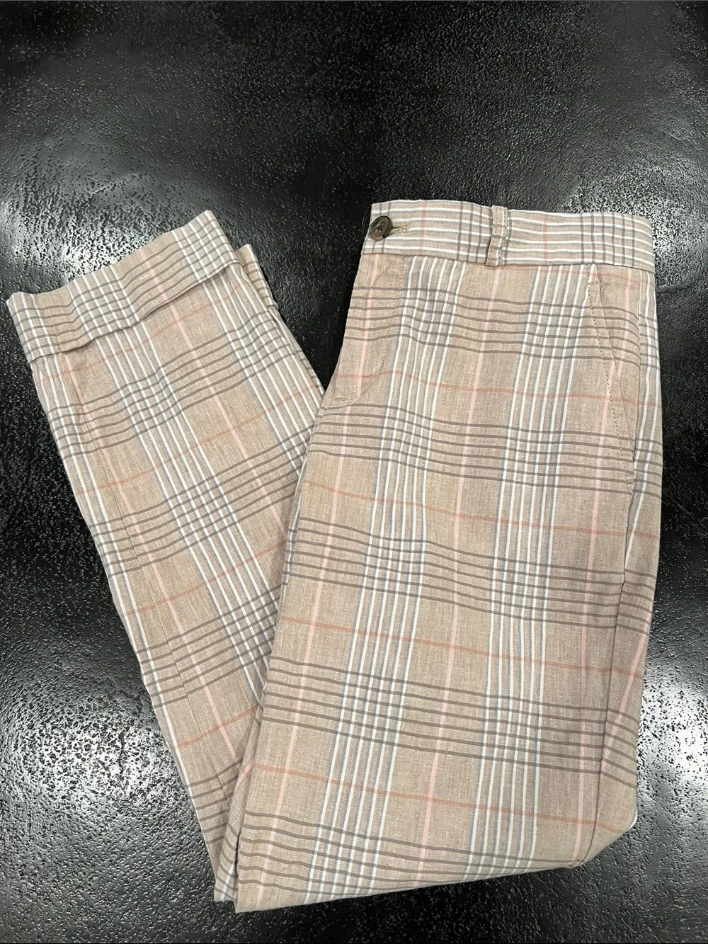 Banana Republic Avery Plaid Linen/Cotton Blend Plaid Ankle Pants Size 2